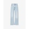 Valentino Womens Denim Blu Lav Chiaro Frayed-hem Straight-leg Denim Jeans In Blue
