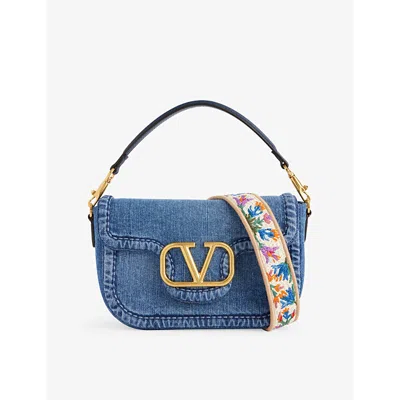 Valentino Garavani Womens  Alltime Vlogo Denim Shoulder Bag In Denim/worker/multicolor
