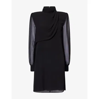 Valentino Womens Draped High-neck Silk Mini Dress Nero In Black