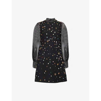 Valentino Womens Nero Multicolor Embellished Long-sleeves Wool And Silk Mini Dress In Black