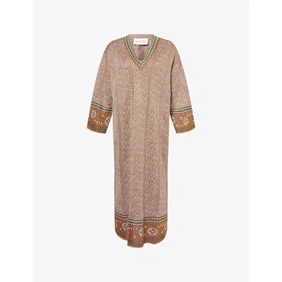 Valentino Metallic Intarsia-knit Midi Dress In Ginger Orange/gold