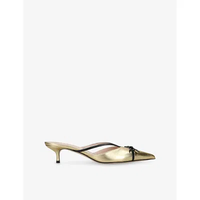 Valentino Garavani Womens Gold Comb Bepointy 45 Metallic-leather Heeled Mules Eur 36 / 3 Uk