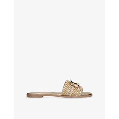 VALENTINO GARAVANI WOMENS VLOGO CROCHET METALLIC LEATHER SLIDES GOLD COMB EUR 39 / 6 UK