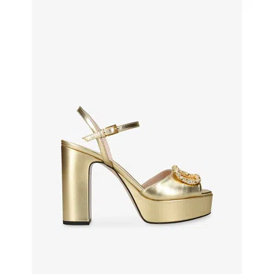Valentino Garavani Womens Gold Vlogo Signature 115 Patent-leather Platform Sandals Eur 37 / 4 Uk