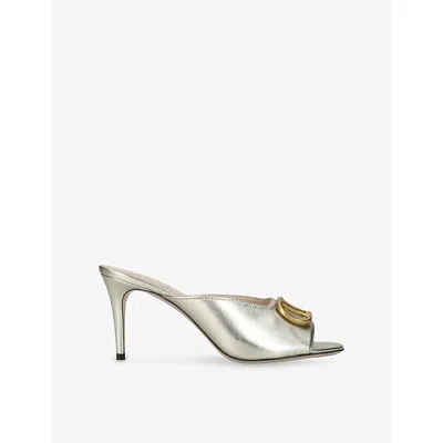 Valentino Garavani Womens Gold Vlogo Signature 80 Metallic-leather Heeled Mules Eur 39 / 6 Uk