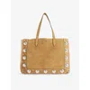 Valentino Womens Havana Beige Nellcôte Large Studded Suede Tote Bag In Brown