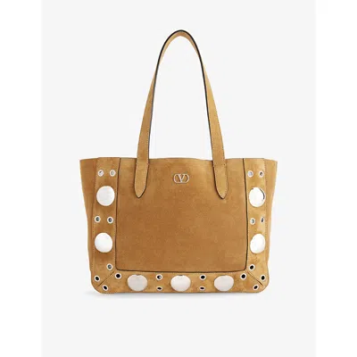 Valentino Garavani Womens Nellcôte Small Suede Tote Bag Havana Beige