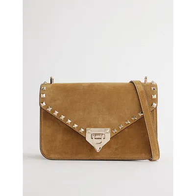 Valentino Garavani Womens Havana Beige Rockstud Suede Satchel Bag In Brown