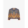 Valentino Womens Indaco Arancio Giallo Paisley-pattern Cropped Cotton Jacket In Indaco Arancio Giallo