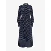 Valentino Womens Indaco Multicolor Printed Belted Silk Midi Dress In Blue