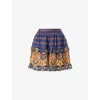 Valentino Skirt In Lino Paisley Medaglioni Voyage Imaginaire In Indaco Multicolor