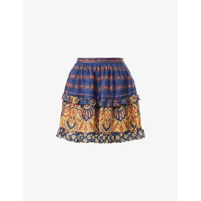 Valentino Garavani Printed Linen Skirt In Blue