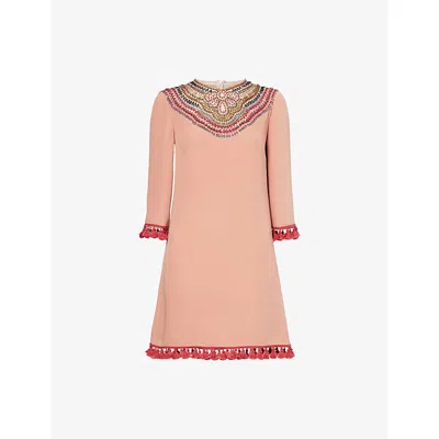 Valentino Womens Land Phard Multicolor Embellished Tassel-trim Silk Mini Dress