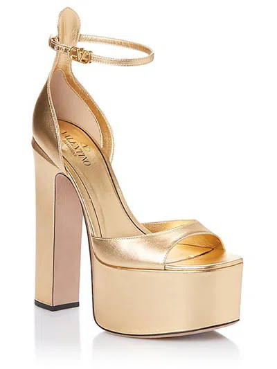 Valentino Garavani Womens Leather Open Toe Platform Heels In Gold