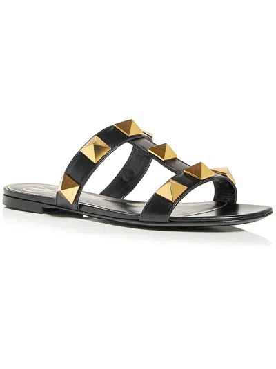 Valentino Garavani Womens Leather Studded T-strap Sandals In Black