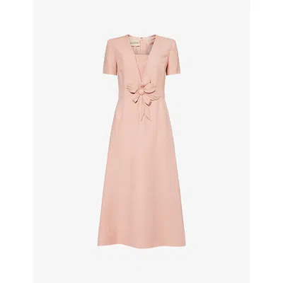 Valentino Womens Liberty Rose Embroidered Floral Wool And Silk-blend Midi Dress In Pink