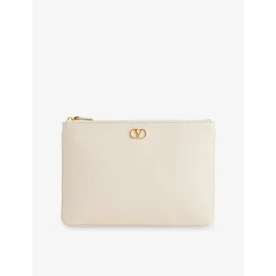 Valentino Garavani Womens  V-logo Leather Pouch In Light Ivory