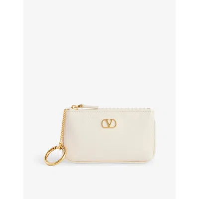 Valentino Garavani Womens  Vlogo Leather Coin Purse In Light Ivory