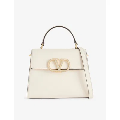 Valentino Garavani Womens Light Ivory/crystal Vsling Leather Top-handle Bag In Multi