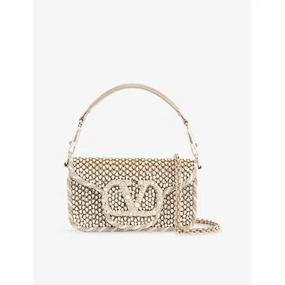 Valentino Garavani Womens Gold/green Gold/burro Locò Small Embellished Metallic Leather Shoulder Bag In Multi