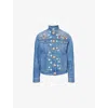 Valentino Womens Medium Blue Denim Bead-embellished Regular-fit Denim Jacket In Medium Blue Denim