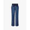 Valentino Womens Medium Blue Denim Bow-embroidered Wide-leg Denim Jeans In Blue