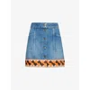 Valentino Garavani Medium Blue Denim Skirt With Geometric Trim Women In Medium Blue Denim