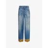 Valentino Garavani Light Blue Jeans With Logo Patch On The Back And Jacquard Cuffs In Denim Woman In Medium Blue Denim