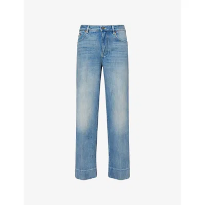 Valentino Womens Medium Blue Denim Faded-wash Straight-leg Denim Jeans