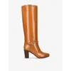 Valentino Leather Pattie Knee-high Boots 75 In Mid Brown