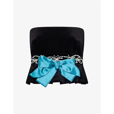 Valentino Womens  Garavani Bow-embellished Crop Stretch-cotton Top In Multi