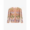 Valentino Womens Multicolor. Embellished Cropped Linen Jacket In Pink