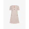 Valentino Womens Multicolor. Embellished Short-sleeves Woven Mini Dress