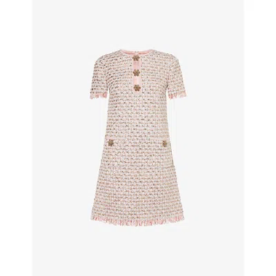 Valentino Womens Multicolor. Embellished Short-sleeves Woven Mini Dress In Pink