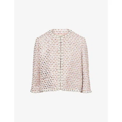 Valentino Womens Multicolor. Embellished-trim Cropped Metallic Tweed Jacket