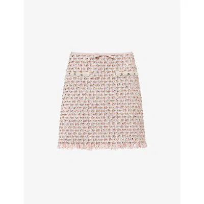 Valentino Womens Multicolor. Fringed Embellished Woven Mini Skirt