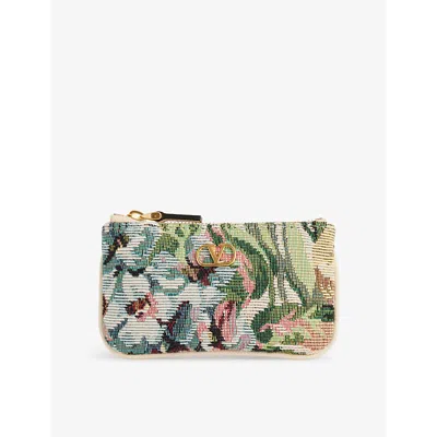Valentino Garavani Womens  Vlogo Woven-blend Coin Purse In Multicolor/butter White