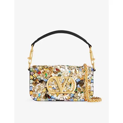 Valentino Garavani Womens Multicolor/nero Loco Sequin Small Silk Shoulder Bag