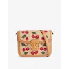 Valentino 9t05 Cherry-jacquard Raffia And Leather Cross-body Bag In Naturale/multicolor/nc