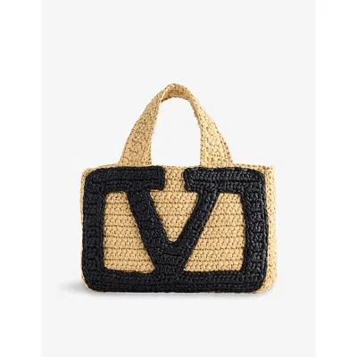 VALENTINO GARAVANI WOMENS NATURALE/NERO VIVA SUPERSTAR SMALL RAFFIA TOTE BAG
