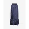 Valentino Womens Navy Betulla Polka Dot Ruffle Silk Midi Skirt In Blue
