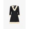 Valentino Womens Navy Betulla Ruffled V-neck Wool And Silk Midi Dress In Blue