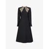 Valentino Womens Nero Animalier Embellished Long-sleeves Wool And Silk Midi Dress In Black