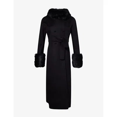 Valentino Womens Nero Fur-embellished Belted Wool And Cashmere Wool Coat In Black