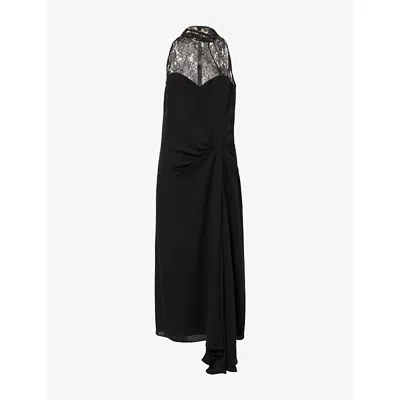 Valentino Womens Nero Lace-panel High-neck Silk Midi Dress In Black