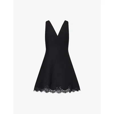 Valentino Womens Nero Lace-trim Wool And Silk Blend Mini Dress In Multi