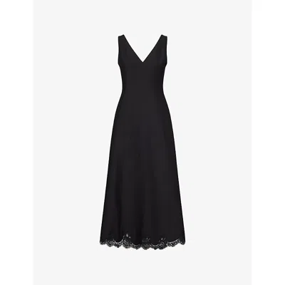 Valentino Womens Nero Lace-trim Wool And Silk-blend Midi Dress In Black