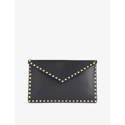 VALENTINO GARAVANI WOMENS NERO ROCKSTUD LEATHER CLUTCH BAG