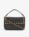 Valentino Rockstud Logo-embossed Leather Cross-body Bag In Black