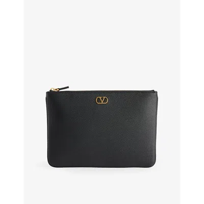 Valentino Garavani Womens  Vlogo Grained-leather Clutch Bag In Nero